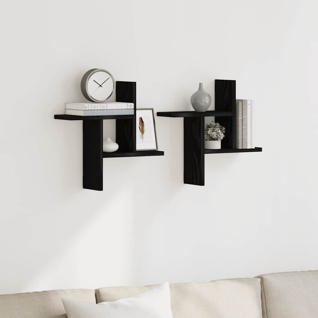 Prateleiras de parede 2 pcs derivados madeira carvalho preto