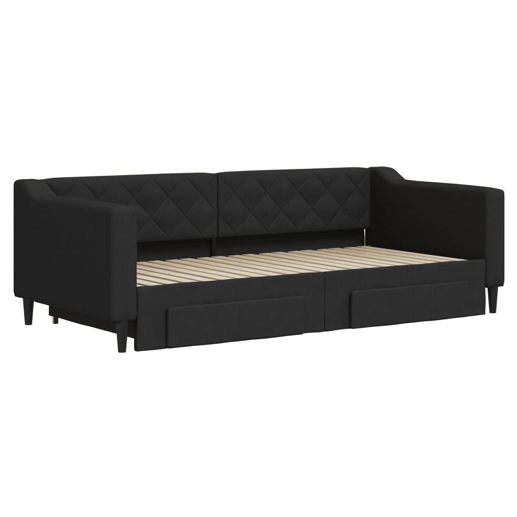 Sofá-cama com gavetão e gavetas 90x190 cm tecido preto