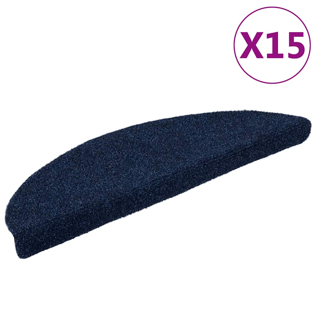 Tapetes de escada autoadesivos 15 peças 56x17x3 cm azul-marinho semicircular