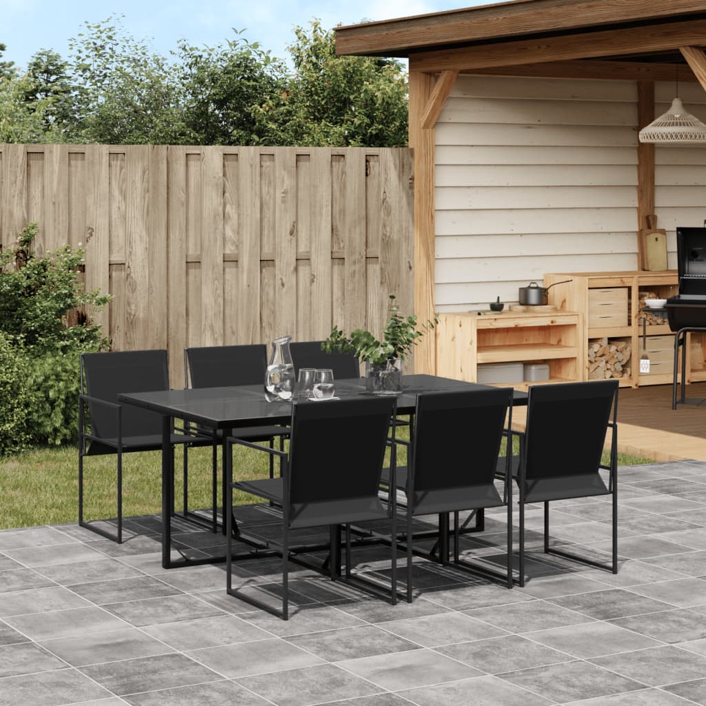 7 Pcs conjunto de jantar para jardim textilene preto