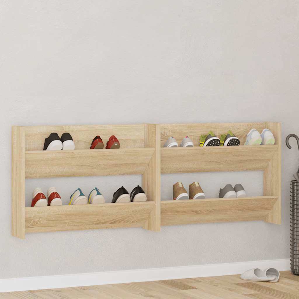 Sapateiras de parede 2 pcs 80x18x60cm contrapl. carvalho sonoma
