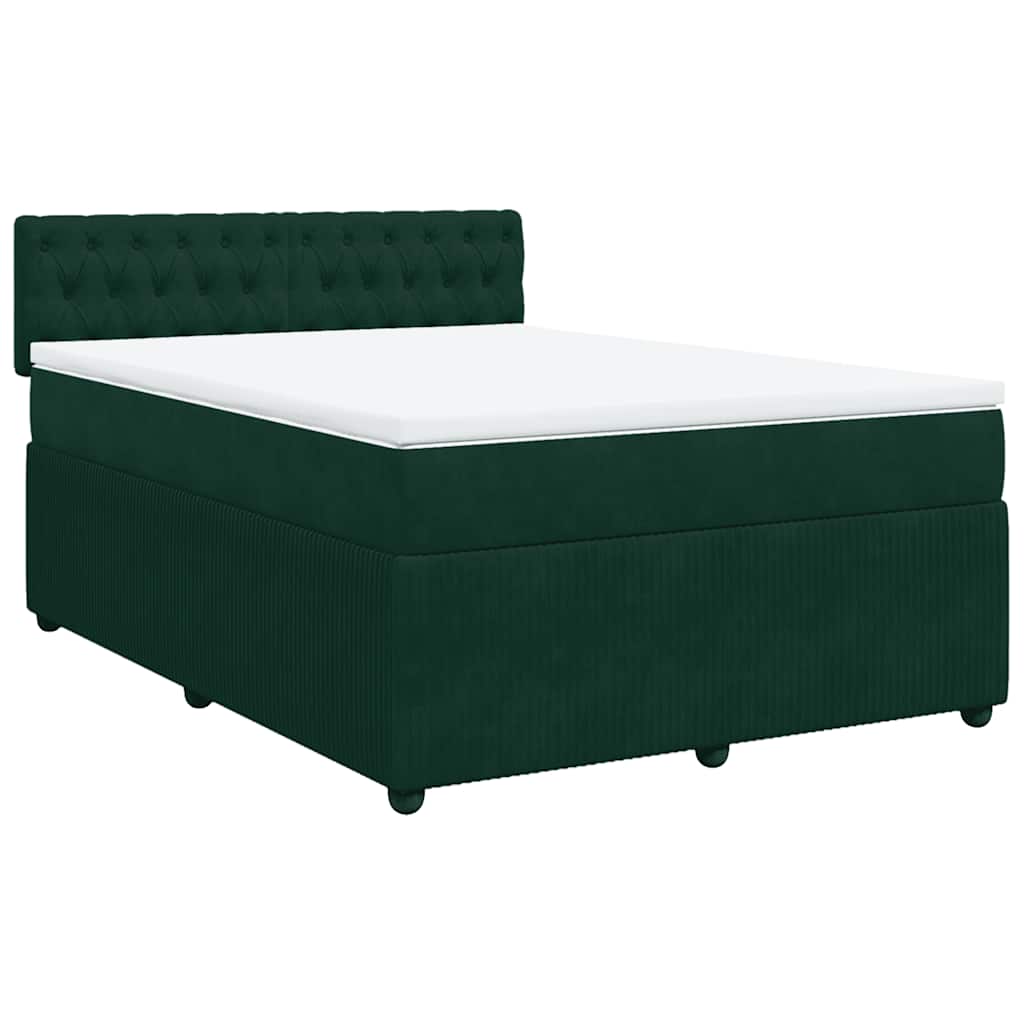 Cama com molas/colchão 140x190 cm veludo verde-escuro
