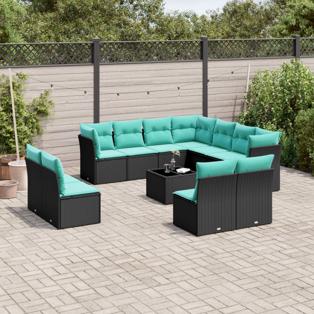 Conjunto de sofá de jardim com 12 peças e almofadas em rattan sintético preto