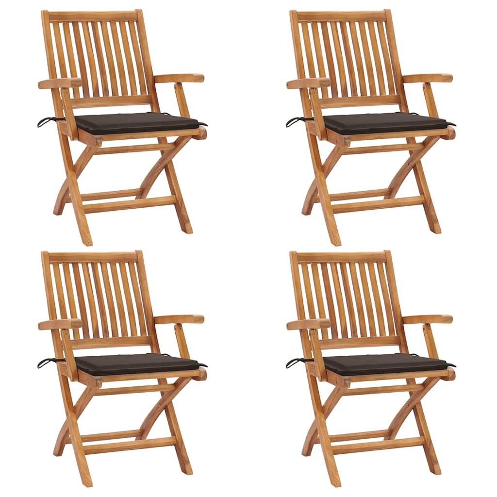 Cadeiras de jardim dobráveis c/ almofadões 4 pcs teca maciça