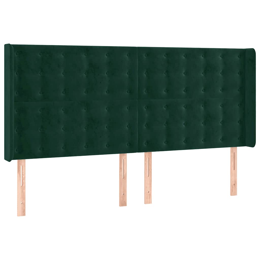 Cabeceira de cama c/ LED veludo 203x16x118/128 cm verde-escuro
