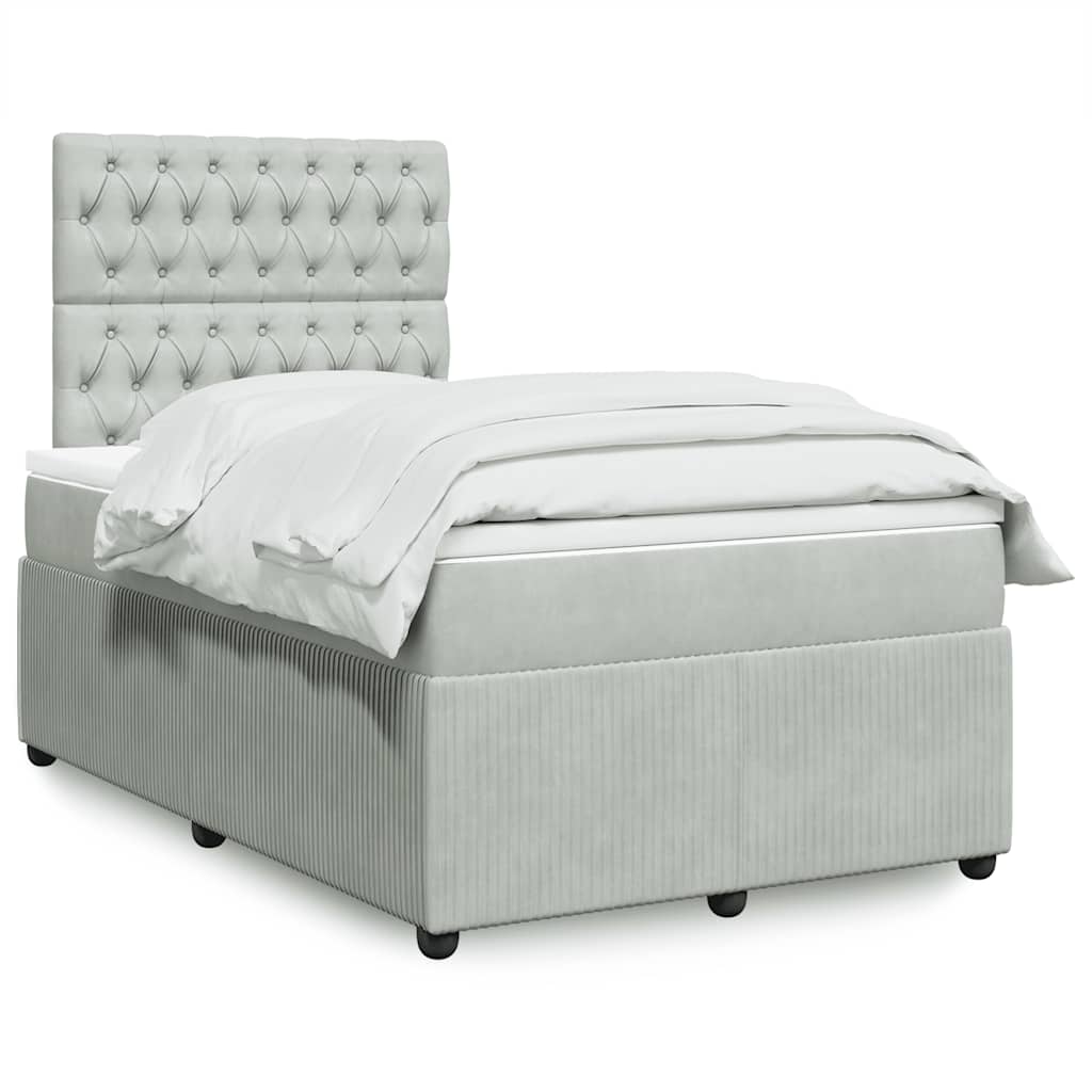 Cama boxspring com colchão 120x190 cm veludo cinzento-claro