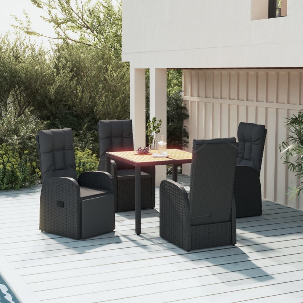5 Pcs conjunto de jantar p/ jardim c/ almofadões vime PE preto