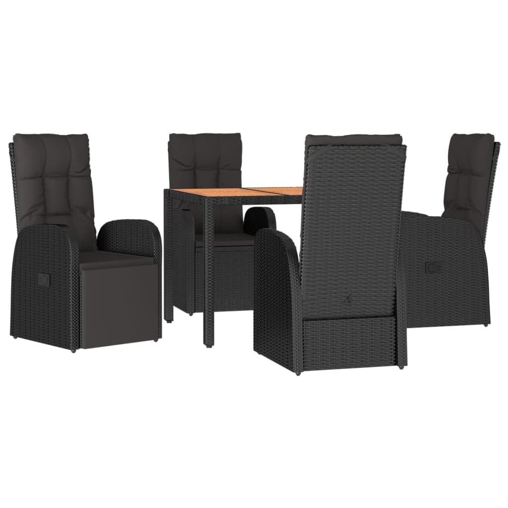 5 Pcs conjunto de jantar p/ jardim c/ almofadões vime PE preto