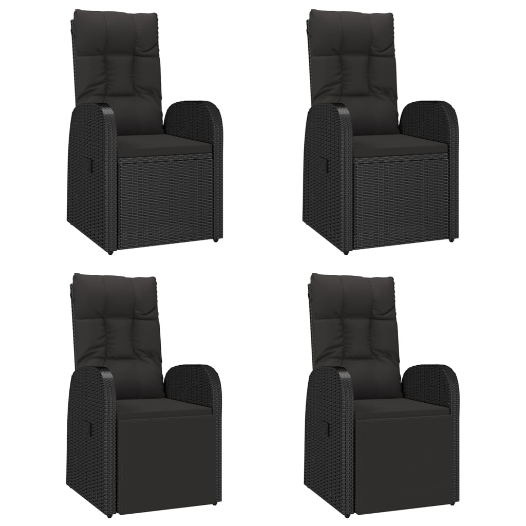 5 Pcs conjunto de jantar p/ jardim c/ almofadões vime PE preto