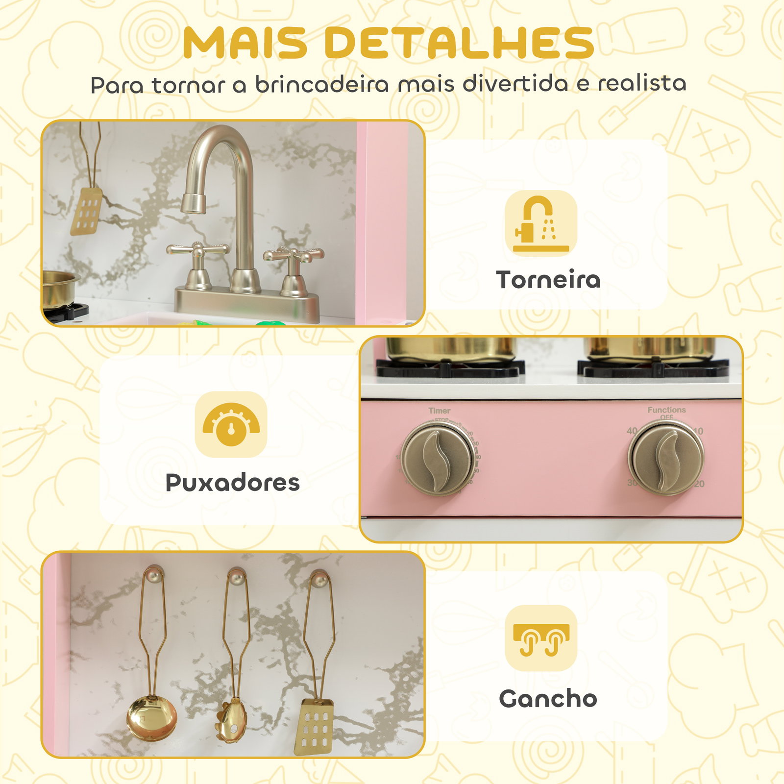 Cozinha de brincar em madeira com som acessórios em aço inoxidável micro-ondas forno lava-loiças legumes para cortar 55x24x96 cm rosa