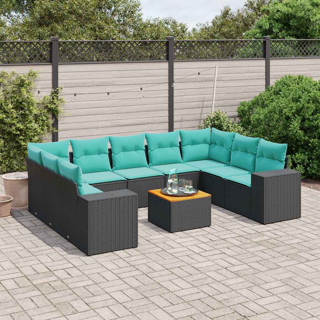Conjunto de sofá de jardim com 10 peças e almofadas em rattan sintético preto