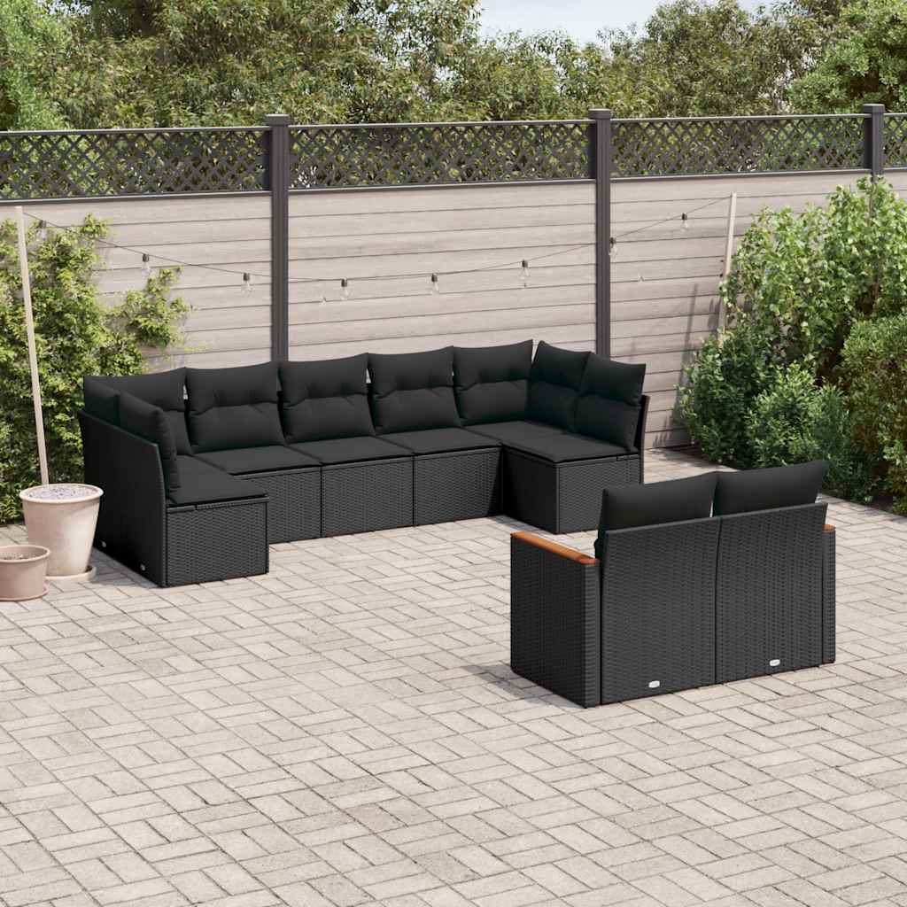 9 Pcs conjunto de sofás p/ jardim c/ almofadões vime PE preto