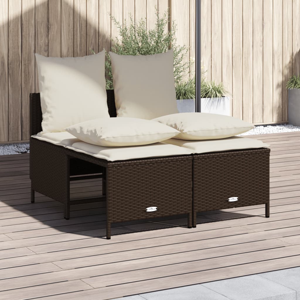 4 Pcs conjunto sofás de jardim c/ almofadões vime PE castanho