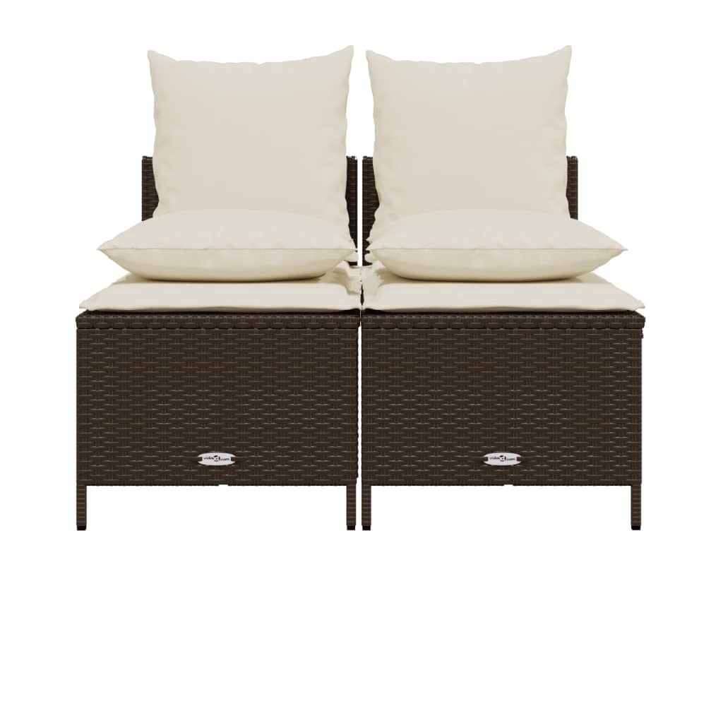 4 Pcs conjunto sofás de jardim c/ almofadões vime PE castanho