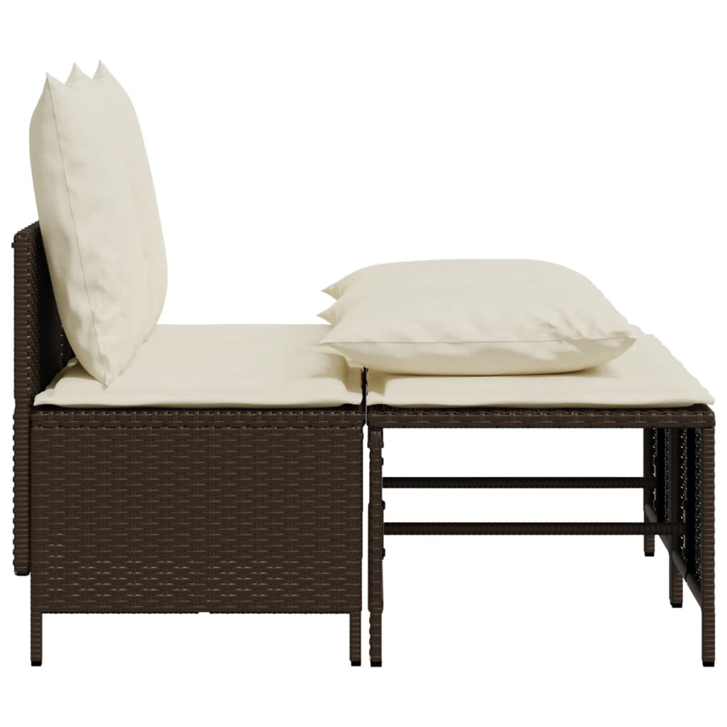 4 Pcs conjunto sofás de jardim c/ almofadões vime PE castanho