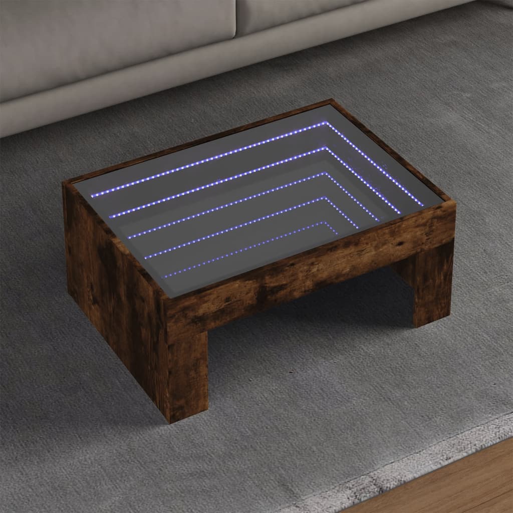 Mesa de centro luzes LED infinity 70x50x30 cm carvalho fumado
