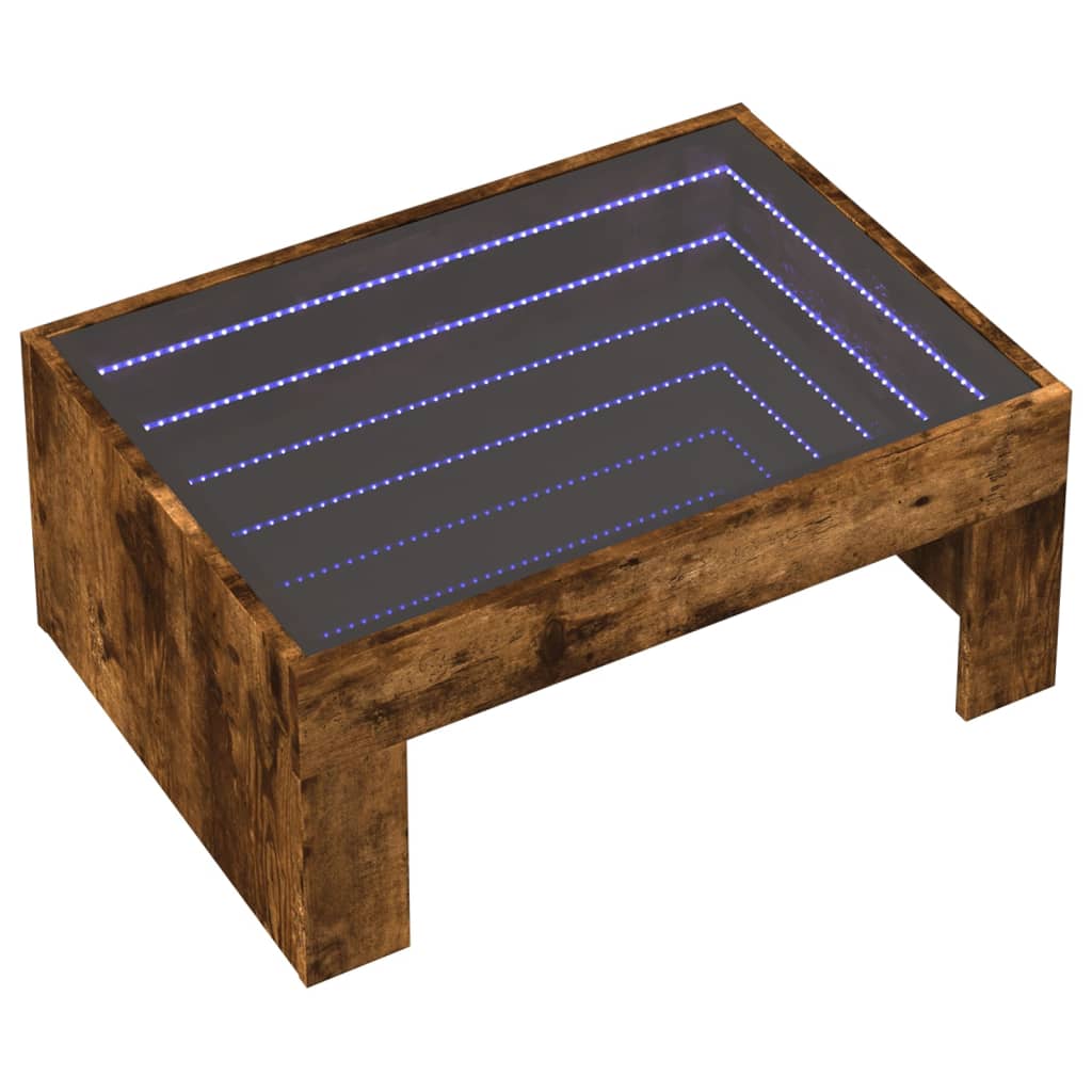 Mesa de centro luzes LED infinity 70x50x30 cm carvalho fumado