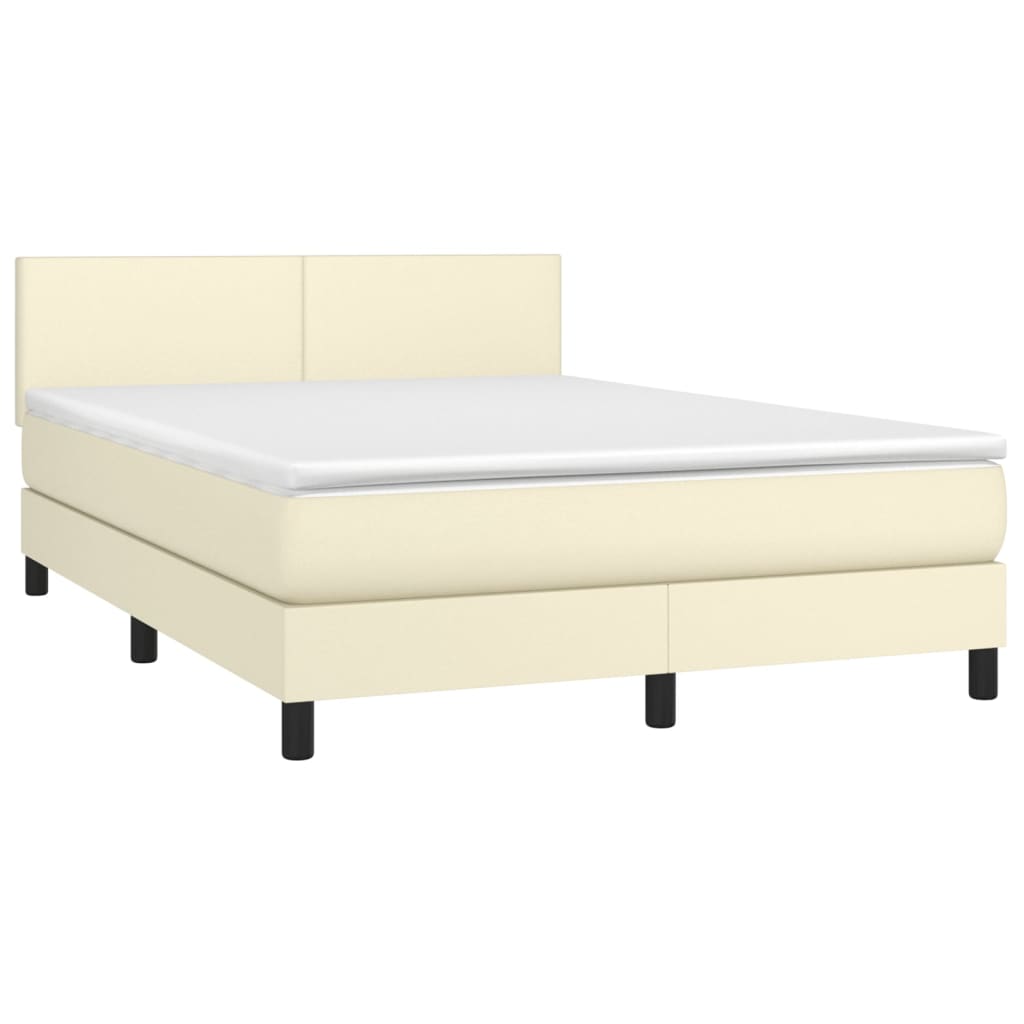 Cama com molas/colchão 140x200 cm couro artificial cor creme