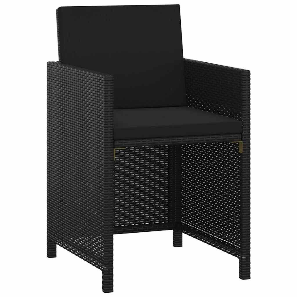 3 Pcs conjunto de jantar p/ jardim c/ almofadões vime PE preto