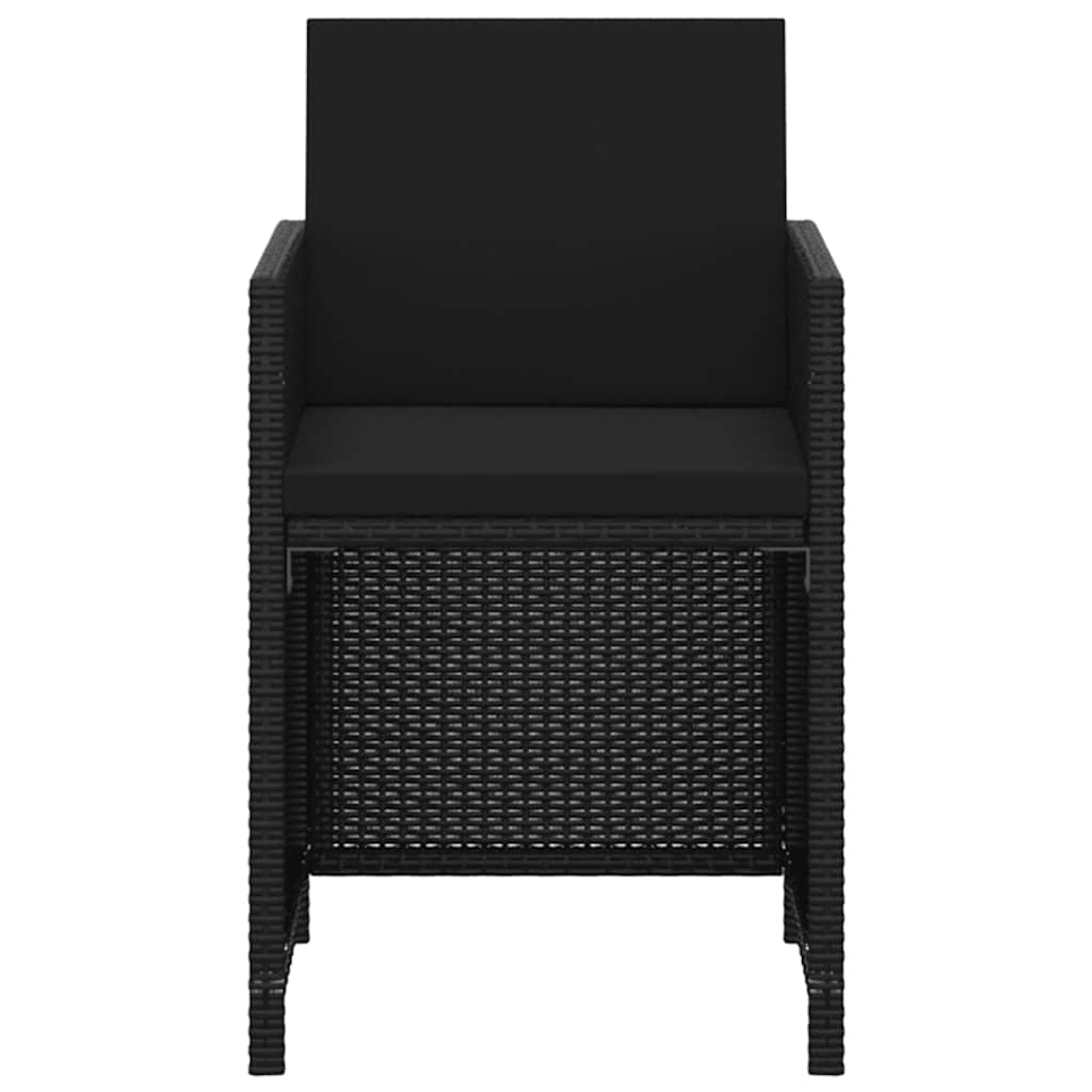 3 Pcs conjunto de jantar p/ jardim c/ almofadões vime PE preto