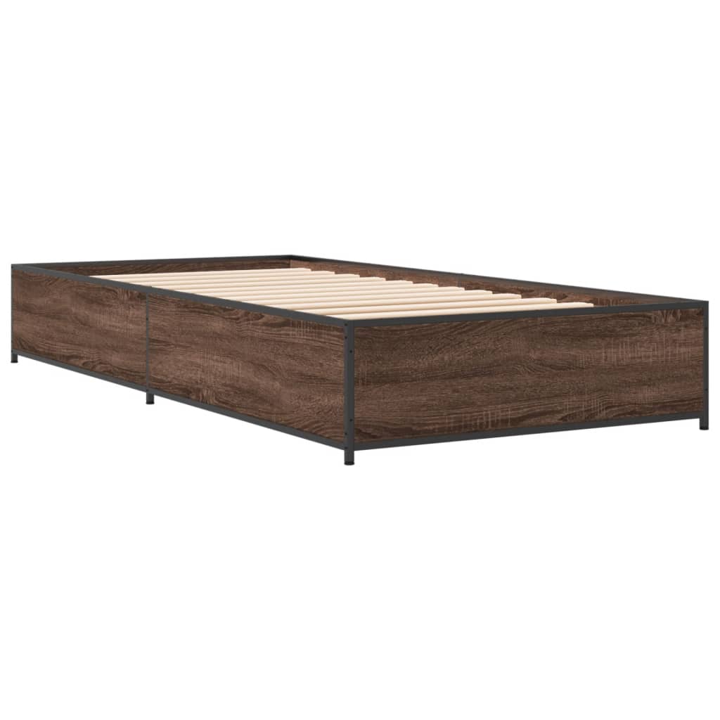 Estrutura de cama derivados de madeira/metal carvalho castanho