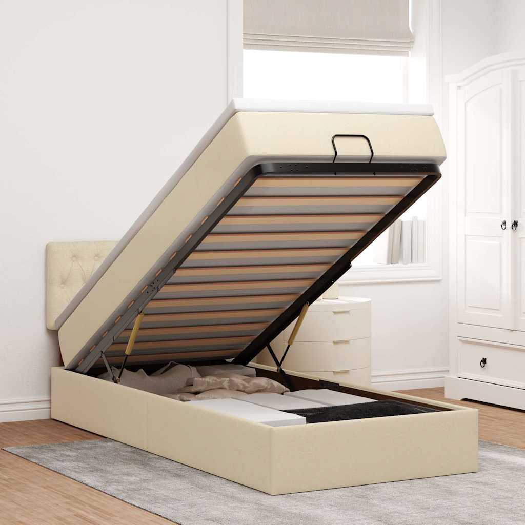 Estrutura de cama otomana com creme de colchão 80x200cm tecido