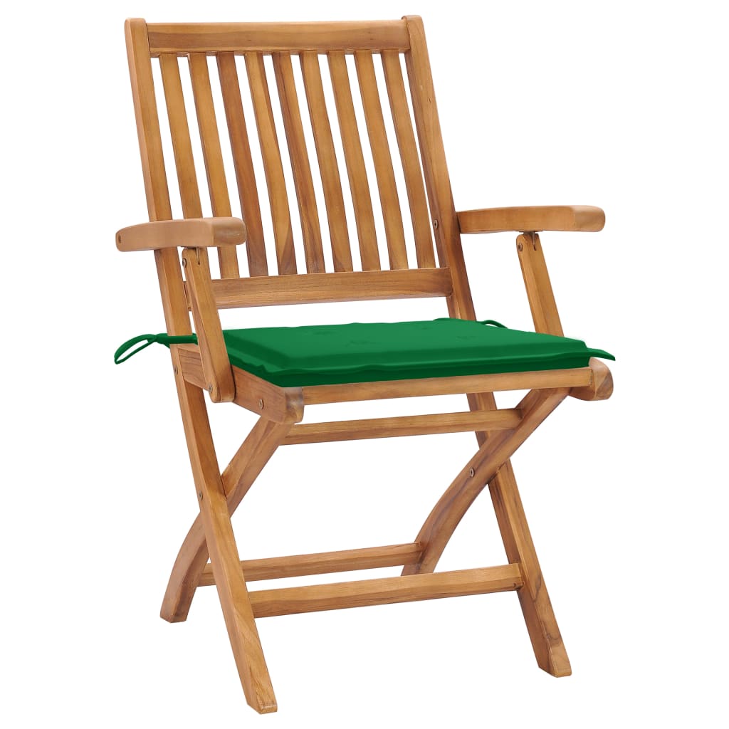 Cadeiras de jardim c/ almofadões verdes 2 pcs teca maciça