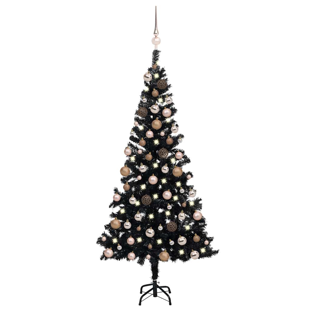 Árvore natal artificial pré-iluminada c/ bolas PVC preto