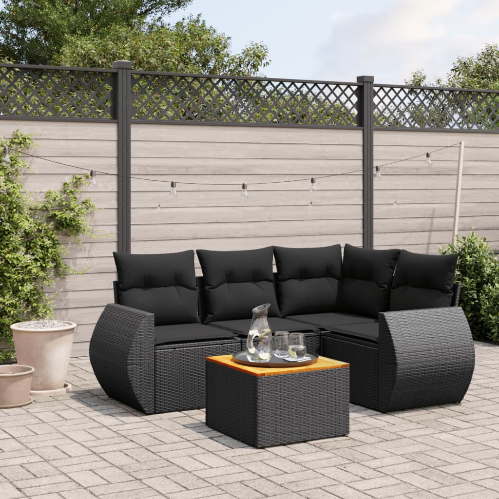 5 Pcs conjunto sofás de jardim com almofadões vime PE preto