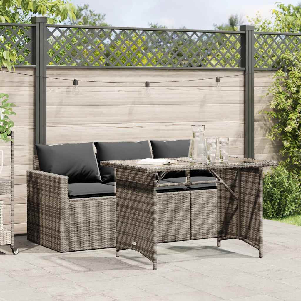 2 Pcs conjunto de jantar p/ jardim c/ almofadões vime PE cinza