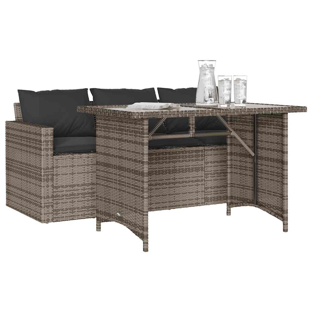 2 Pcs conjunto de jantar p/ jardim c/ almofadões vime PE cinza