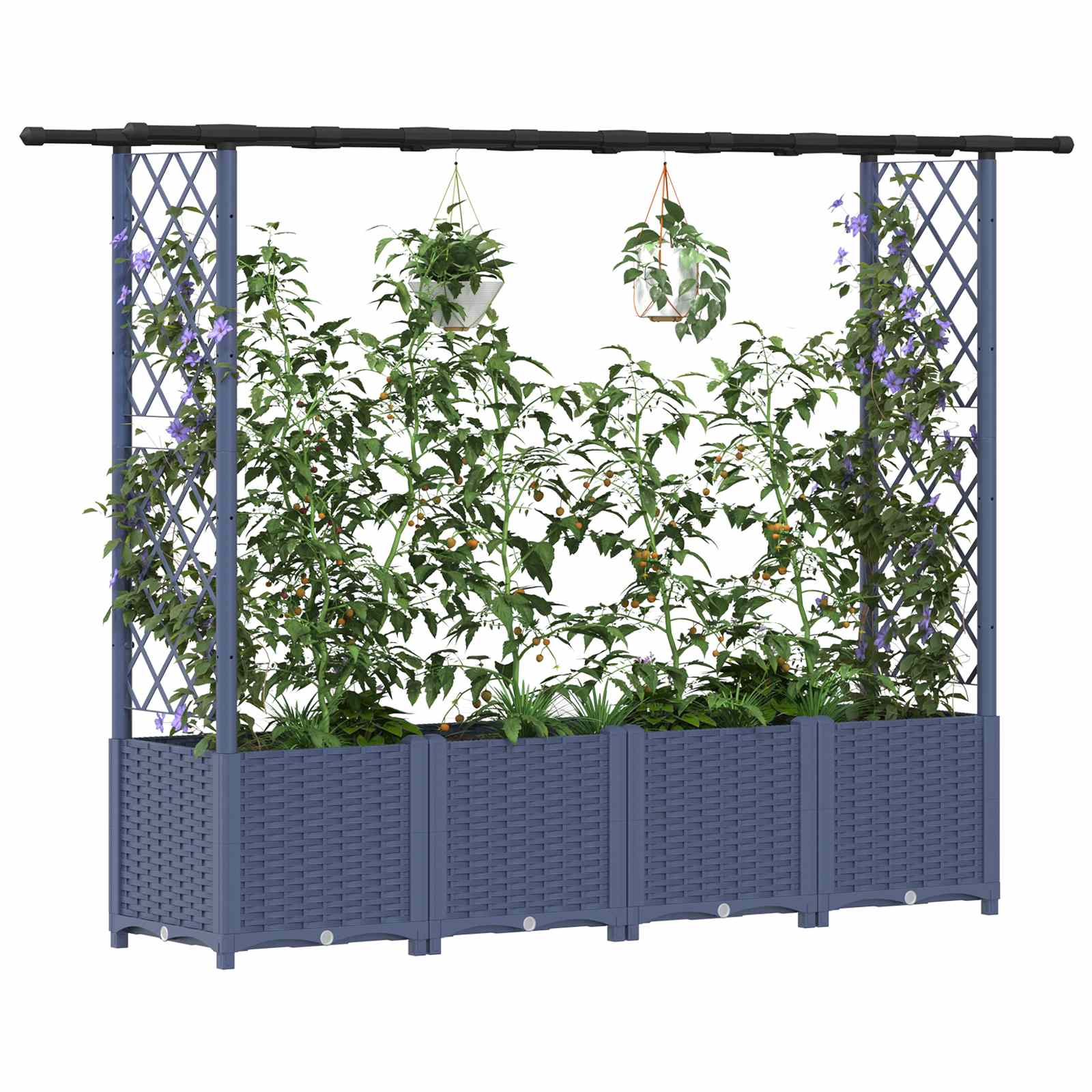 Cama elevada com treliça e telhado cinzento 203 x 40 x 136 cm