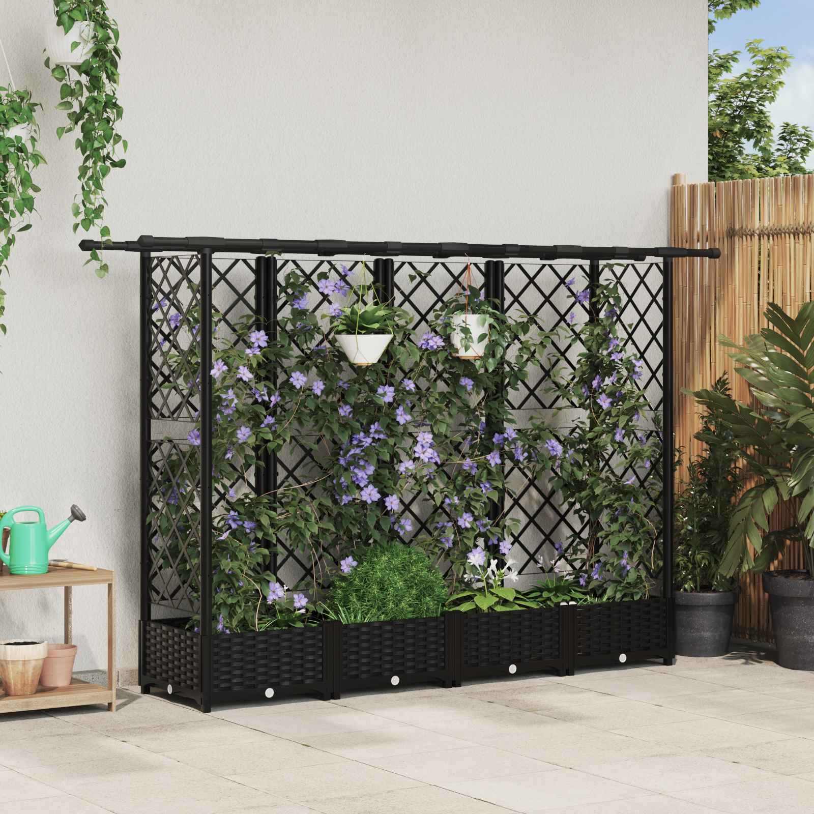 Cama elevada com treliça e telhado preto 202,5 x 40 x 121 cm PP