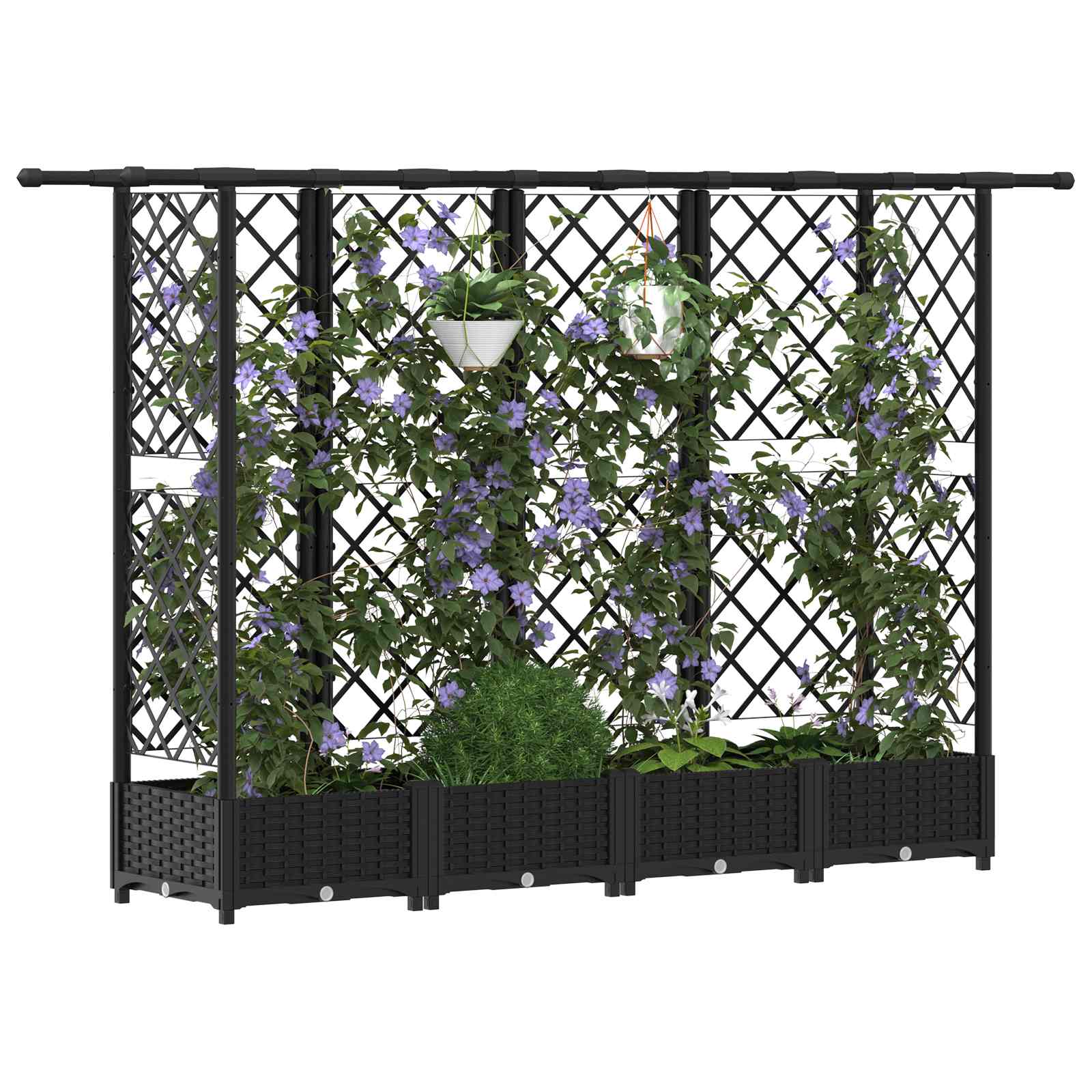 Cama elevada com treliça e telhado preto 202,5 x 40 x 121 cm PP