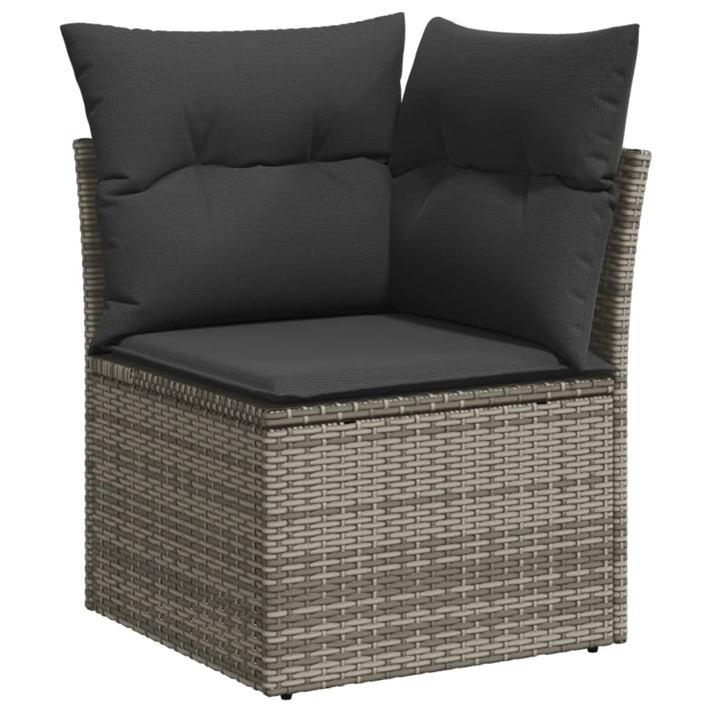 7 Pcs conjunto sofás p/ jardim c/ almofadões vime PE cinzento