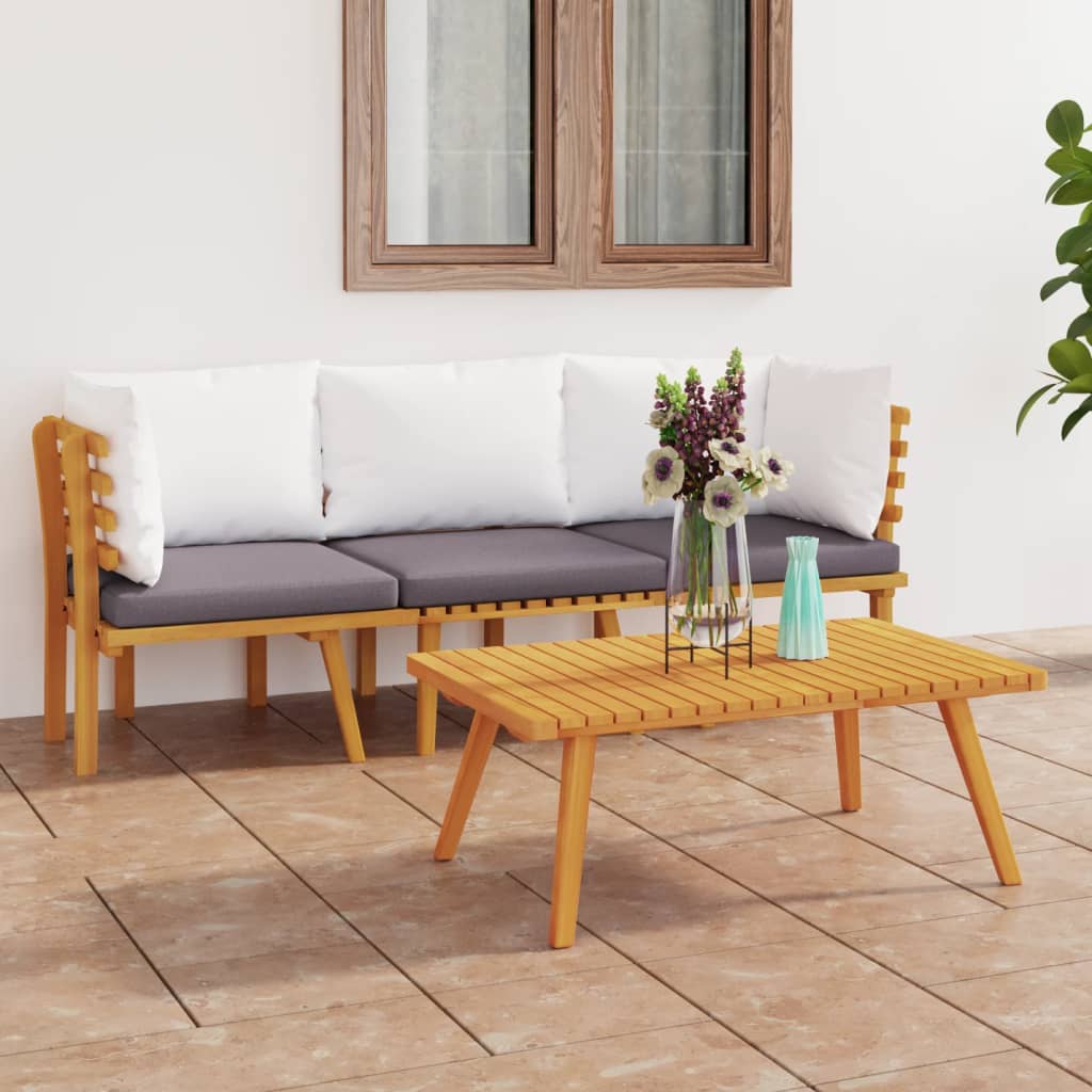3 Pcs conjunto lounge de jardim com almofadões acácia maciça