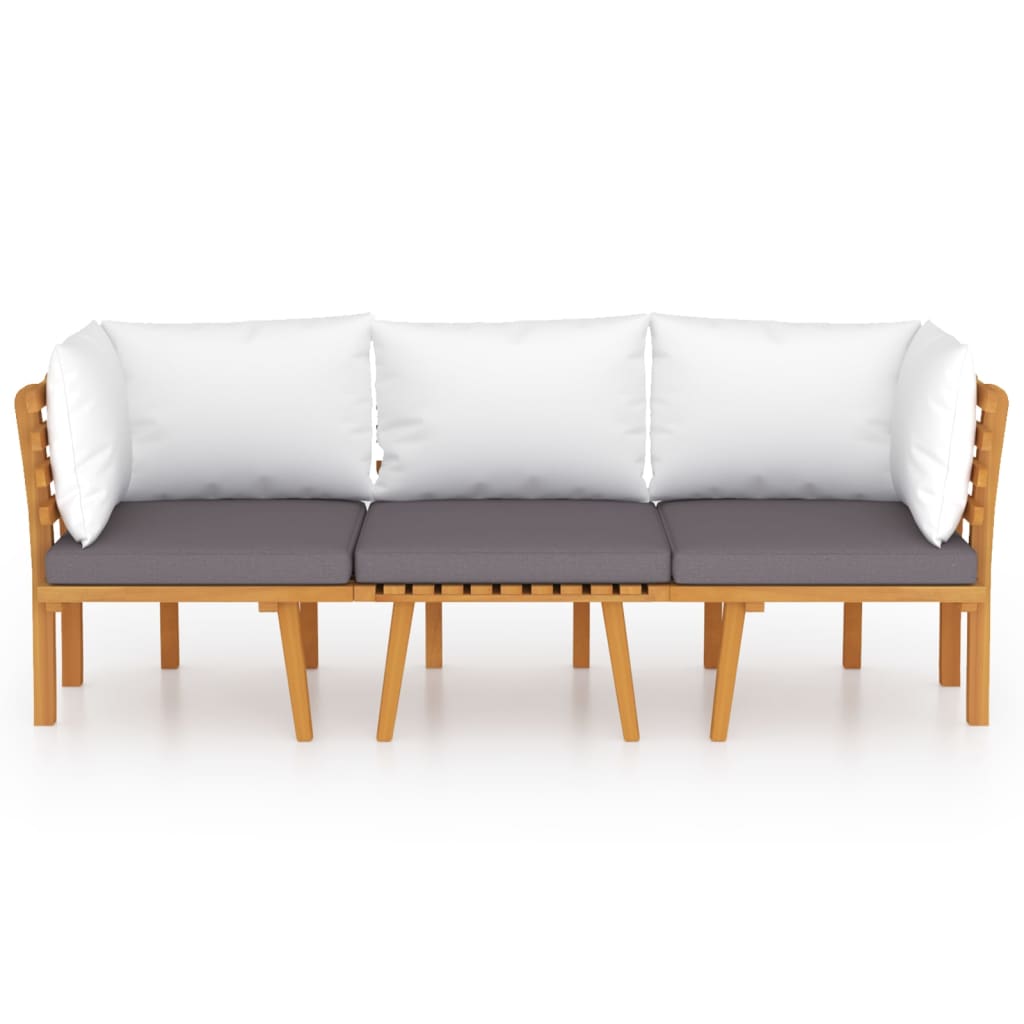 3 Pcs conjunto lounge de jardim com almofadões acácia maciça