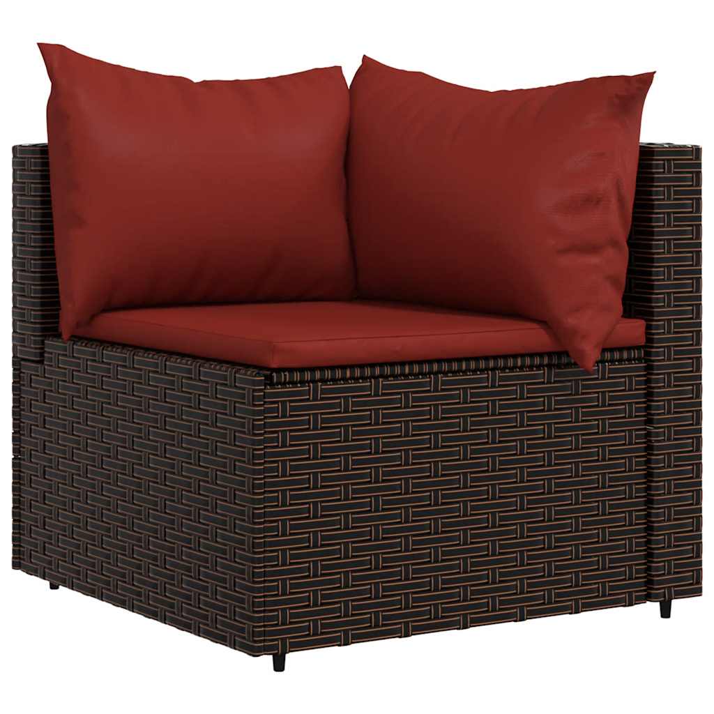 4 Pcs conjunto lounge jardim c/ almofadões vime PE castanho