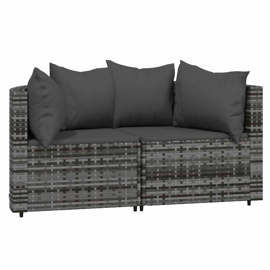 3 Pcs conjunto lounge de jardim c/ almofadões vime PE cinzento