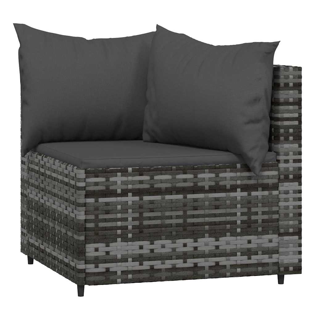 3 Pcs conjunto lounge de jardim c/ almofadões vime PE cinzento