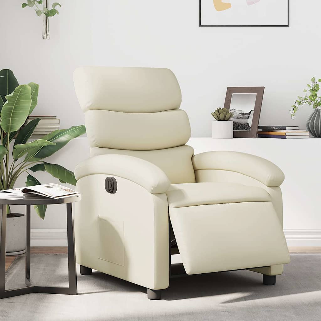 Poltrona reclinável elétrica couro artificial cor creme