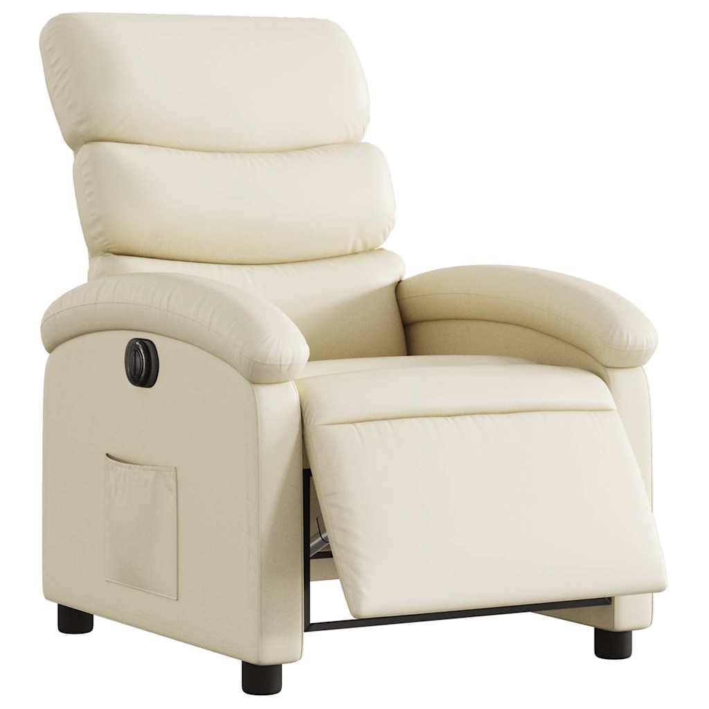 Poltrona reclinável elétrica couro artificial cor creme