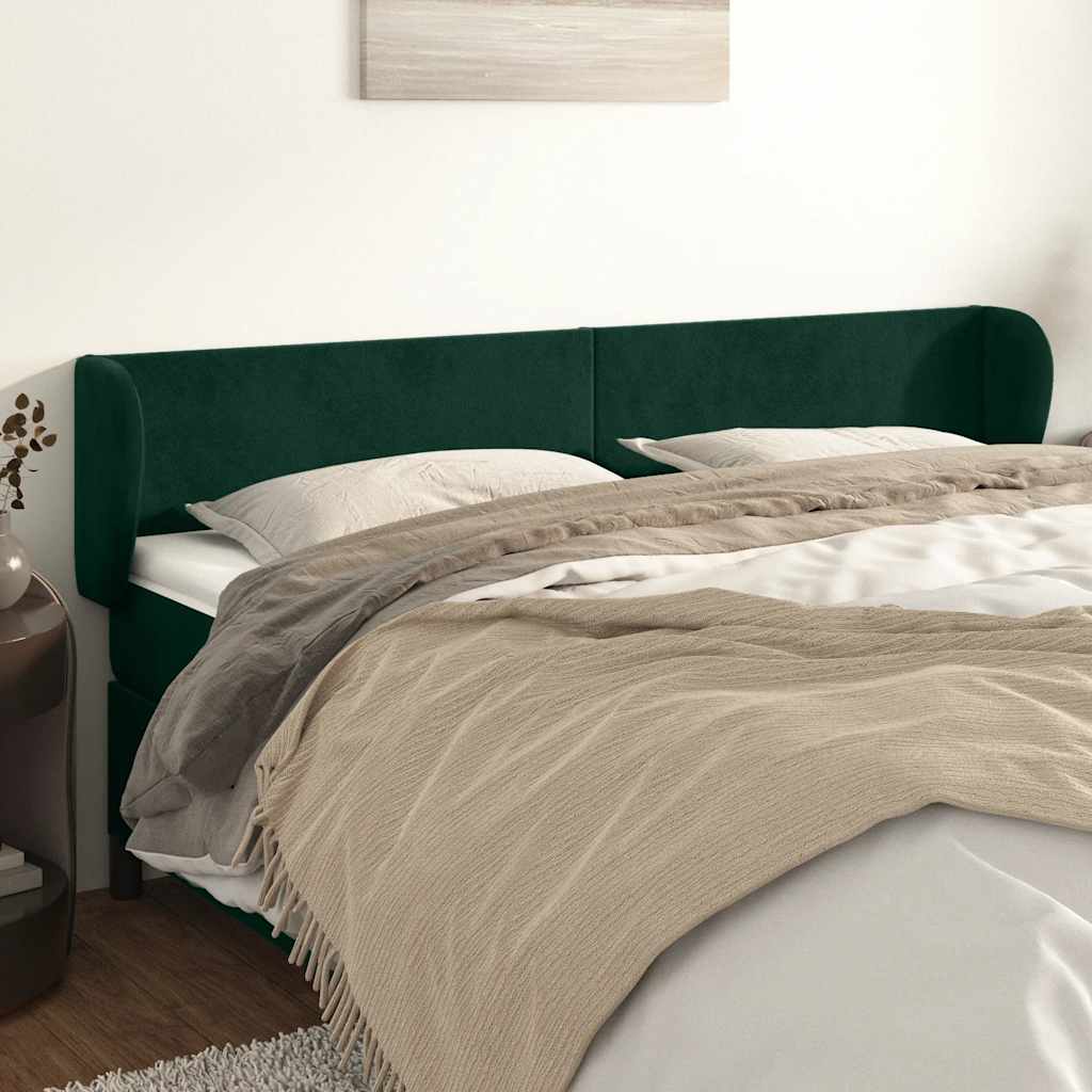 Cabeceira de cama c/ abas veludo 183x23x78/88cm verde-escuro