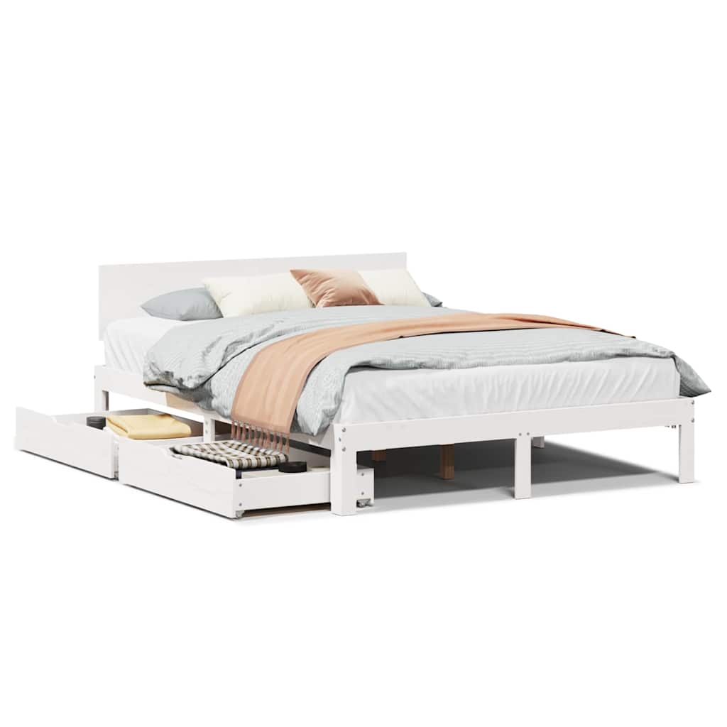 Estrutura de cama c/ gavetas 140x200 cm pinho maciço branco