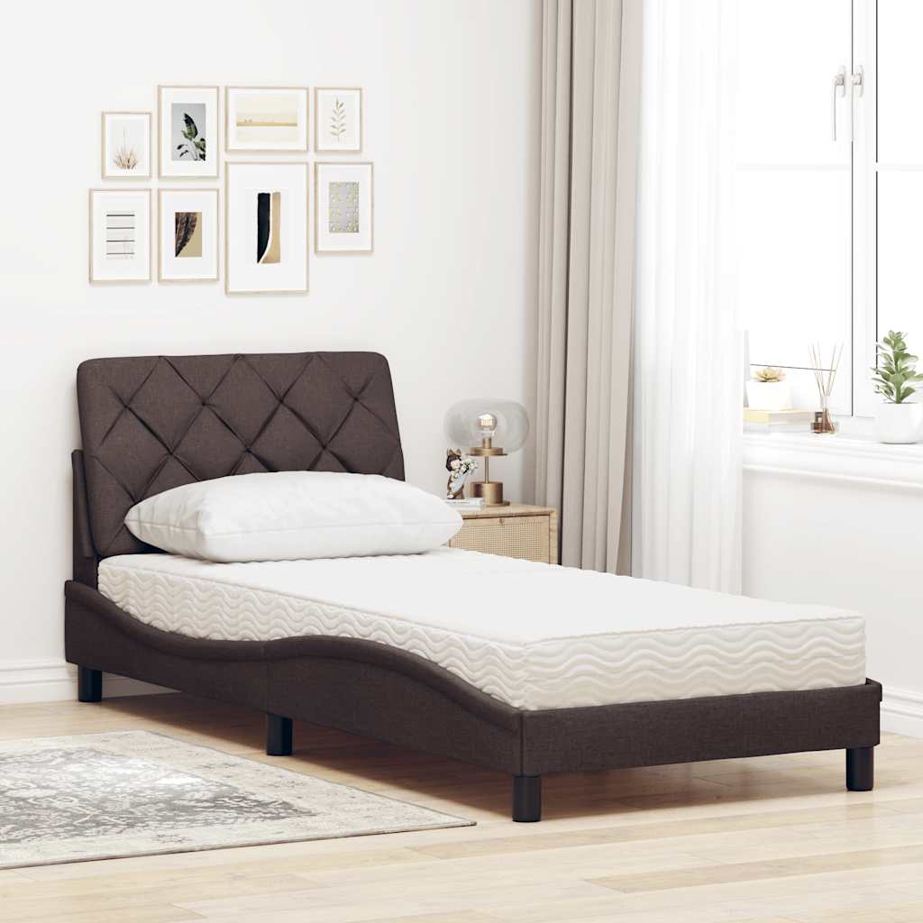 Cama com colchão 80x200 cm tecido castanho-escuro