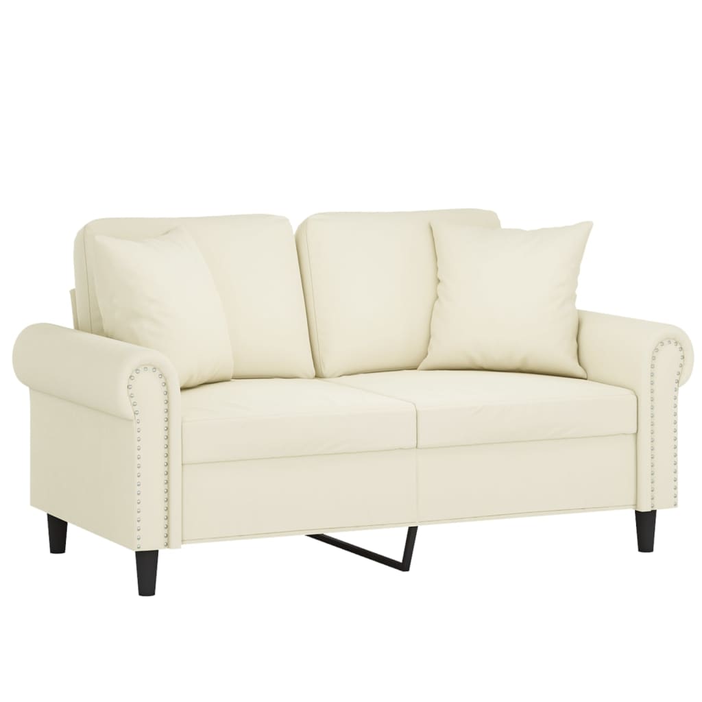 Sofá 2 lugares c/ almofadas decorativas 120 cm veludo creme