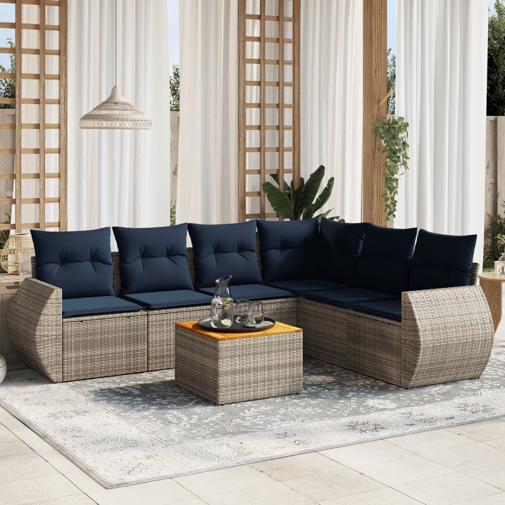 Conjunto de sofá de jardim com 7 peças e almofadas em rattan sintético cinza