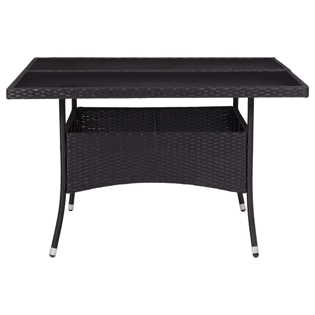 Mesa de jantar para exterior vime PE e vidro preto