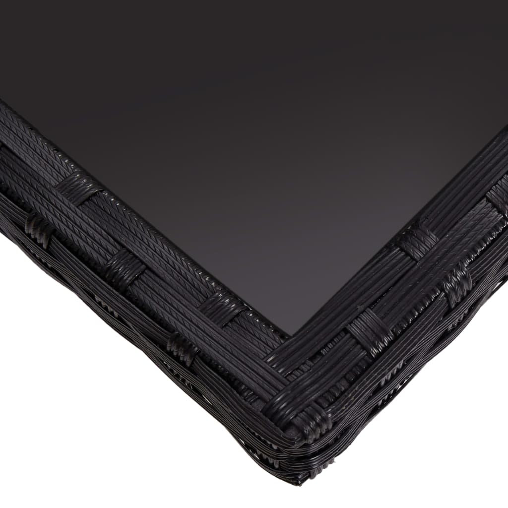 Mesa de jantar para exterior vime PE e vidro preto