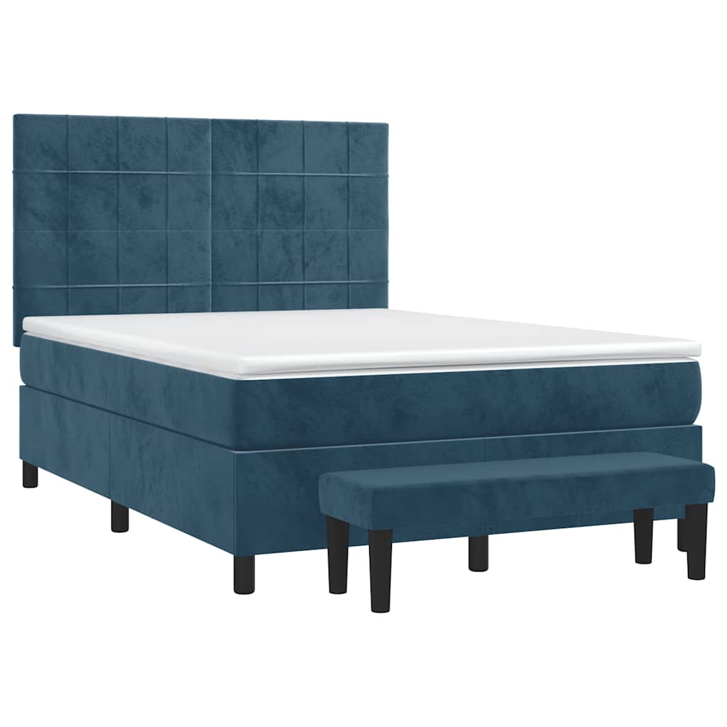 Cama com molas/colchão 140x200 cm veludo azul-escuro